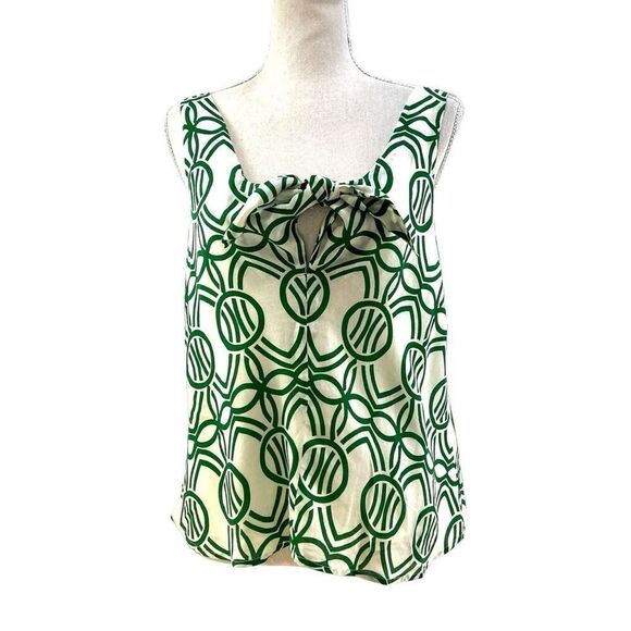 Anthropologie Maeve smocked tank top boxy size small ivory green print - Picture 5 of 11